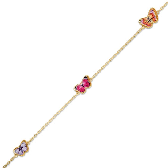 Child's Multi-Color Enamel Butterfly Bracelet in 10K Gold - 6"