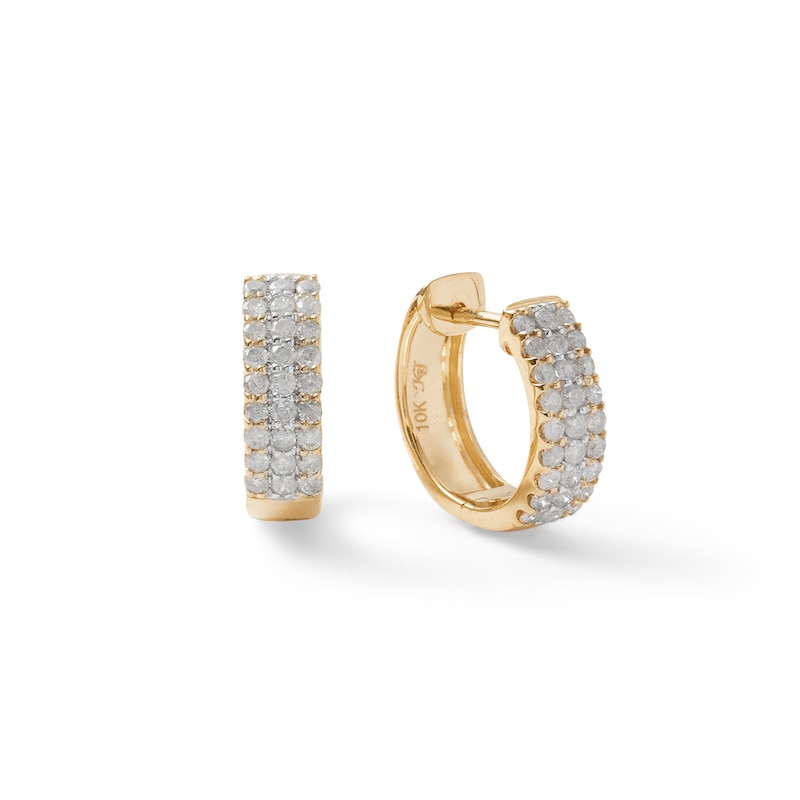 undefined | 1/2 CT. T.W. Diamond Three Row Huggie Hoop Earrings in 10K Gold