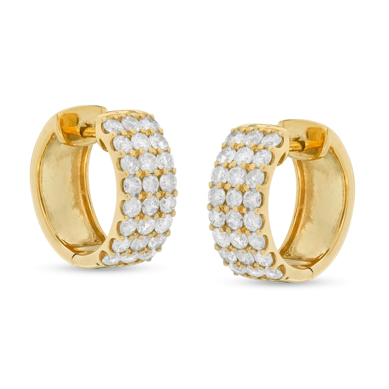 Main Image 1 of 1 CT. T.W. Diamond Three Row Huggie Hoop Earrings in 10K Gold