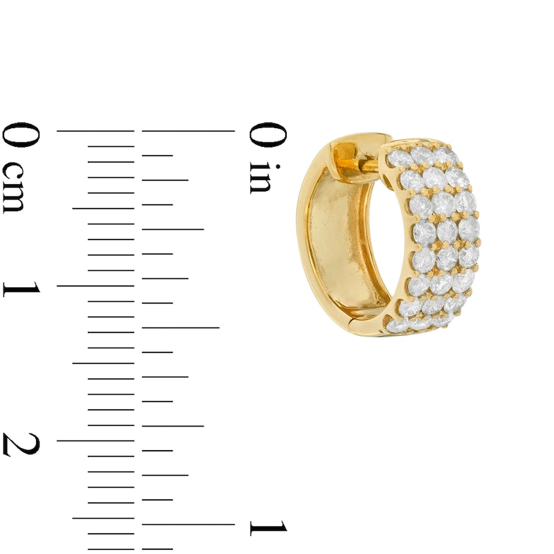 Main Image 2 of 1 CT. T.W. Diamond Three Row Huggie Hoop Earrings in 10K Gold