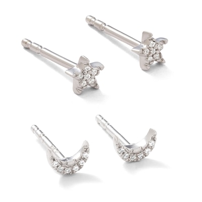 1/20 CT. T.W. Diamond Star and Moon Stud Earrings Two Piece Set in Sterling Silver