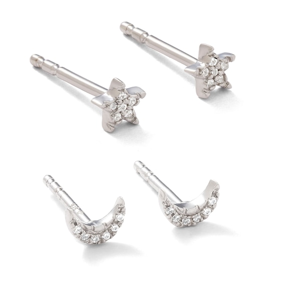 1/20 CT. T.W. Diamond Star and Moon Stud Earrings Two Piece Set in Sterling Silver