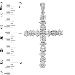 Cubic Zirconia Floral Cluster Cross Necklace Charm in Solid Sterling Silver