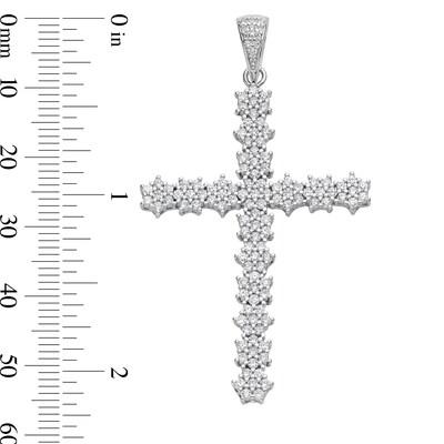 Cubic Zirconia Floral Cluster Cross Necklace Charm in Solid Sterling Silver