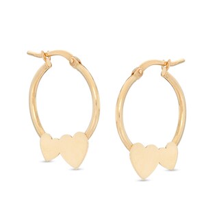 20mm Double Heart Disc Tube Hoop Earrings in 10K Gold