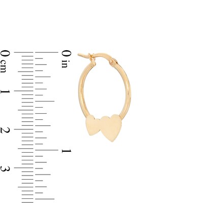 20mm Double Heart Disc Tube Hoop Earrings in 10K Gold