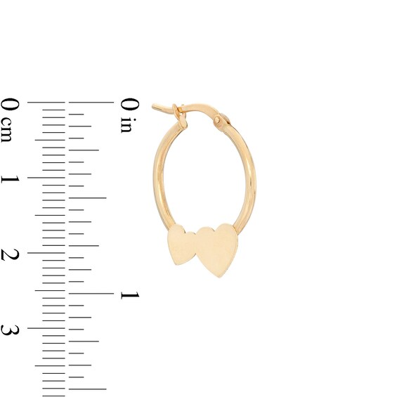 20mm Double Heart Disc Tube Hoop Earrings in 10K Gold