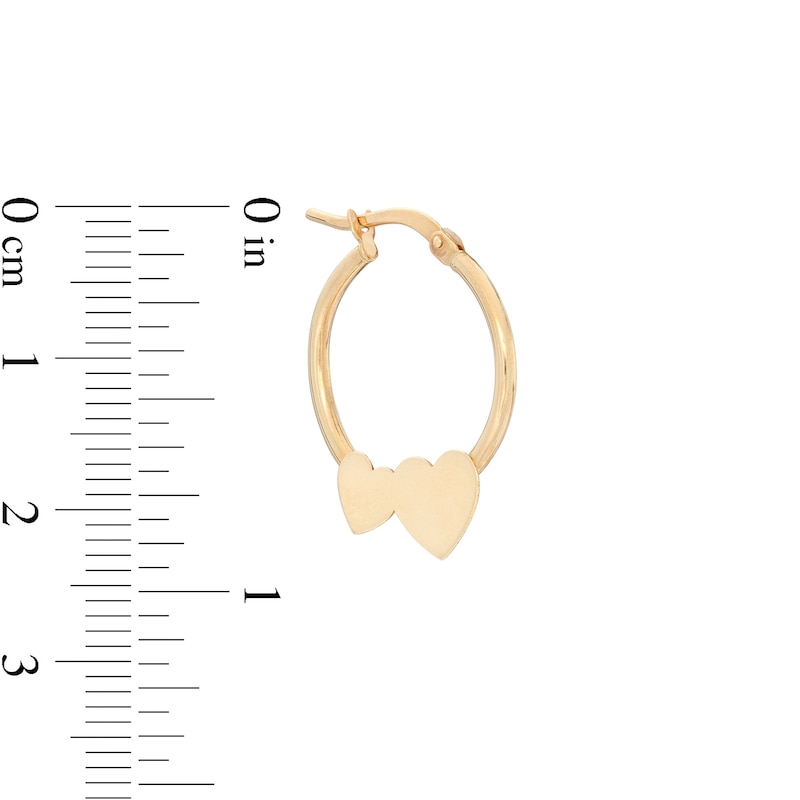 20mm Double Heart Disc Tube Hoop Earrings in 10K Gold