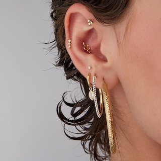Made in Italy Cubic Zirconia Double Row Squared Hoop Earrings in 10K Gold Tube
