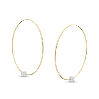 Cubic Zirconia Bead Continuous 60mm Tube Hoop Earrings in 10K Gold