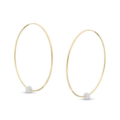 Cubic Zirconia Bead Continuous 60mm Tube Hoop Earrings in 10K Gold