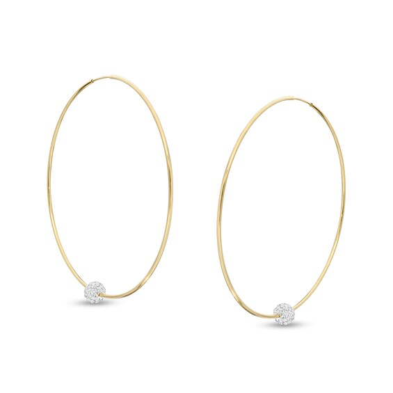 Cubic Zirconia Bead Continuous 60mm Tube Hoop Earrings in 10K Gold