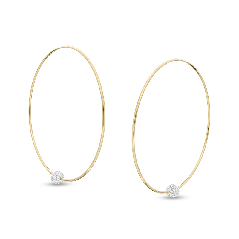 Cubic Zirconia Bead Continuous 60mm Tube Hoop Earrings in 10K Gold