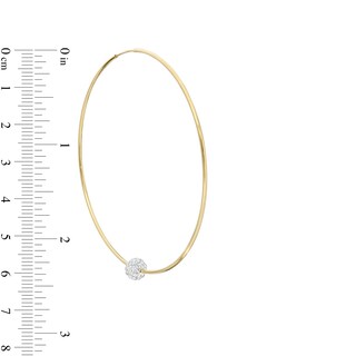 Cubic Zirconia Bead Continuous 60mm Tube Hoop Earrings in 10K Gold