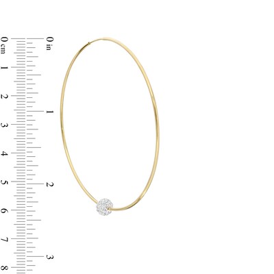 Cubic Zirconia Bead Continuous 60mm Tube Hoop Earrings in 10K Gold