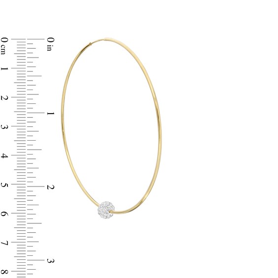 Cubic Zirconia Bead Continuous 60mm Tube Hoop Earrings in 10K Gold