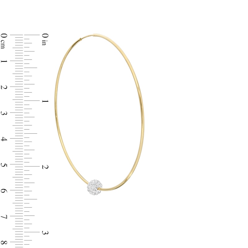 Cubic Zirconia Bead Continuous 60mm Tube Hoop Earrings in 10K Gold