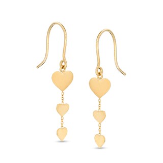 Triple Heart Disc Drop Earrings in 10K Gold