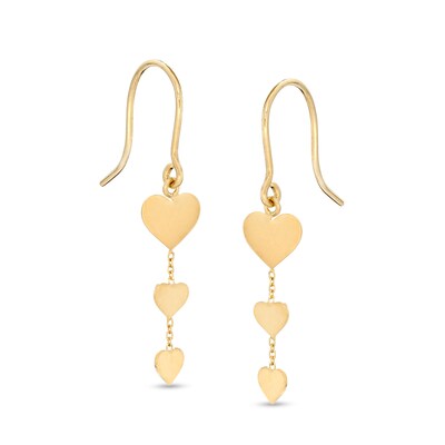 Triple Heart Disc Drop Earrings in 10K Gold