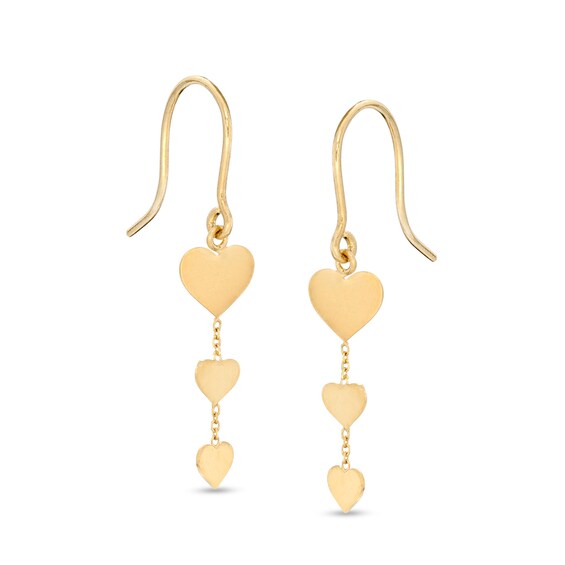 Triple Heart Disc Drop Earrings in 10K Gold