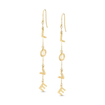 "LOVE" Letter Charm Chain Drop Earrings in 10K Gold
