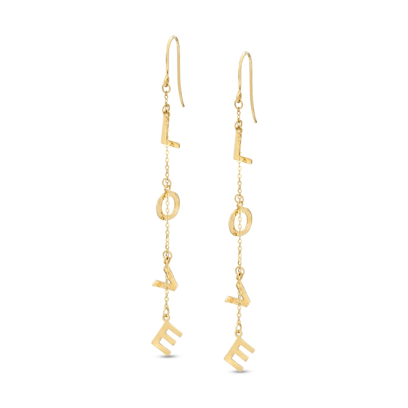 "LOVE" Letter Charm Chain Drop Earrings in 10K Gold