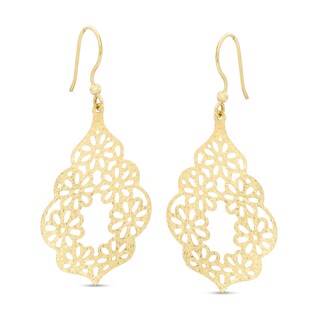 Diamond-Cut Floral Lattice Moroccan Drop Earrings in 10K Gold