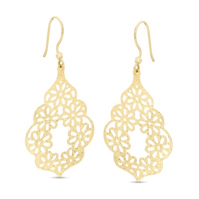 Diamond-Cut Floral Lattice Moroccan Drop Earrings in 10K Gold