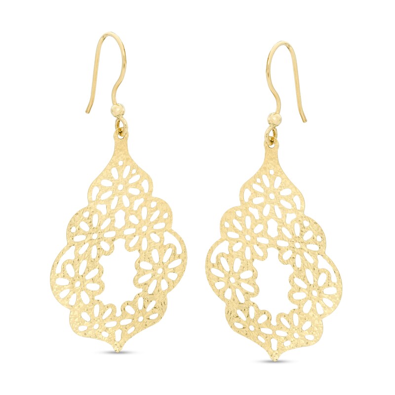 Diamond-Cut Floral Lattice Moroccan Drop Earrings in 10K Gold