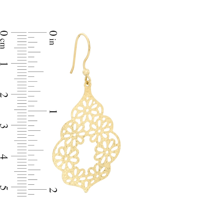 Diamond-Cut Floral Lattice Moroccan Drop Earrings in 10K Gold