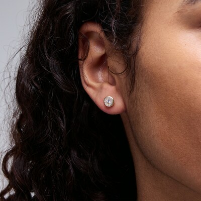 3mm Cubic Zirconia Frame Stud Earrings in 10K Gold