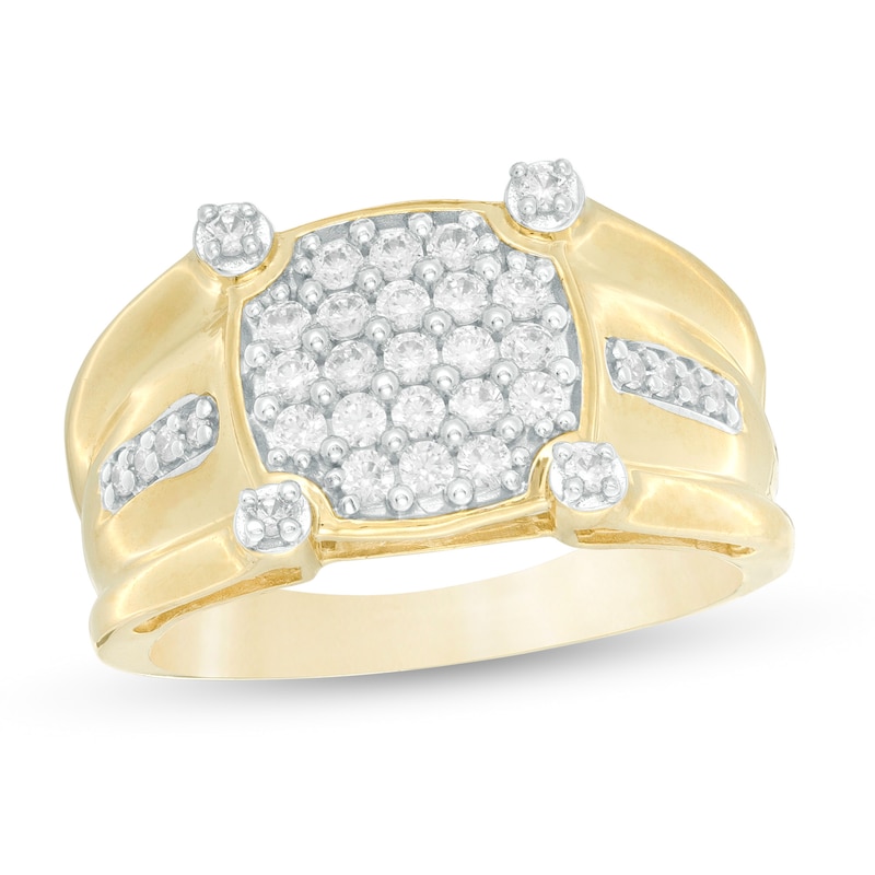 Cushion-Shaped Composite Cubic Zirconia Corner Accent Inlay Ring in 10K Gold - Size 10.5