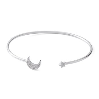 Sterling Silver 1/10 CT. T.W. Diamond Moon and Star Cuff Bracelet - 7"