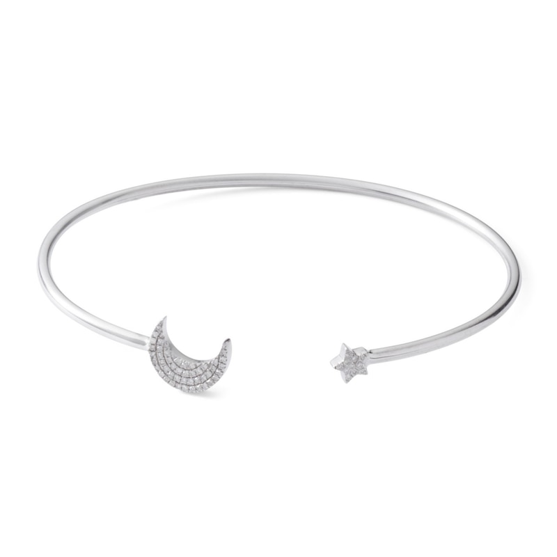 Main Image 1 of Sterling Silver 1/10 CT. T.W. Diamond Moon and Star Cuff Bracelet - 7"