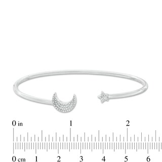 Sterling Silver 1/10 CT. T.W. Diamond Moon and Star Cuff Bracelet - 7"