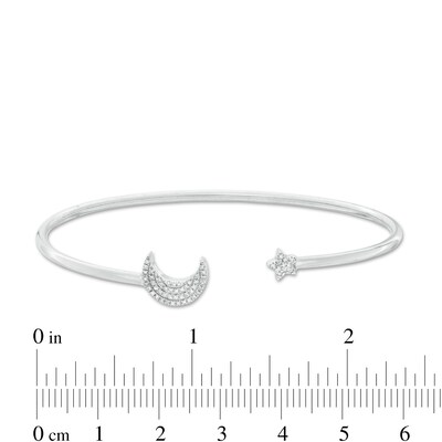 Sterling Silver 1/10 CT. T.W. Diamond Moon and Star Cuff Bracelet - 7"
