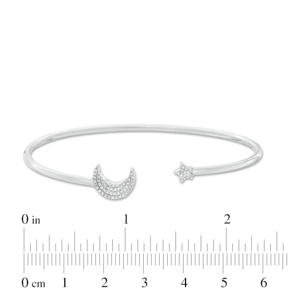 Sterling Silver 1/10 CT. T.W. Diamond Moon and Star Cuff Bracelet - 7"