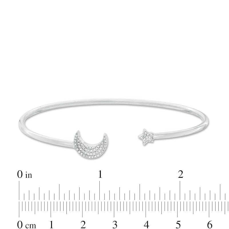 Main Image 2 of Sterling Silver 1/10 CT. T.W. Diamond Moon and Star Cuff Bracelet - 7"