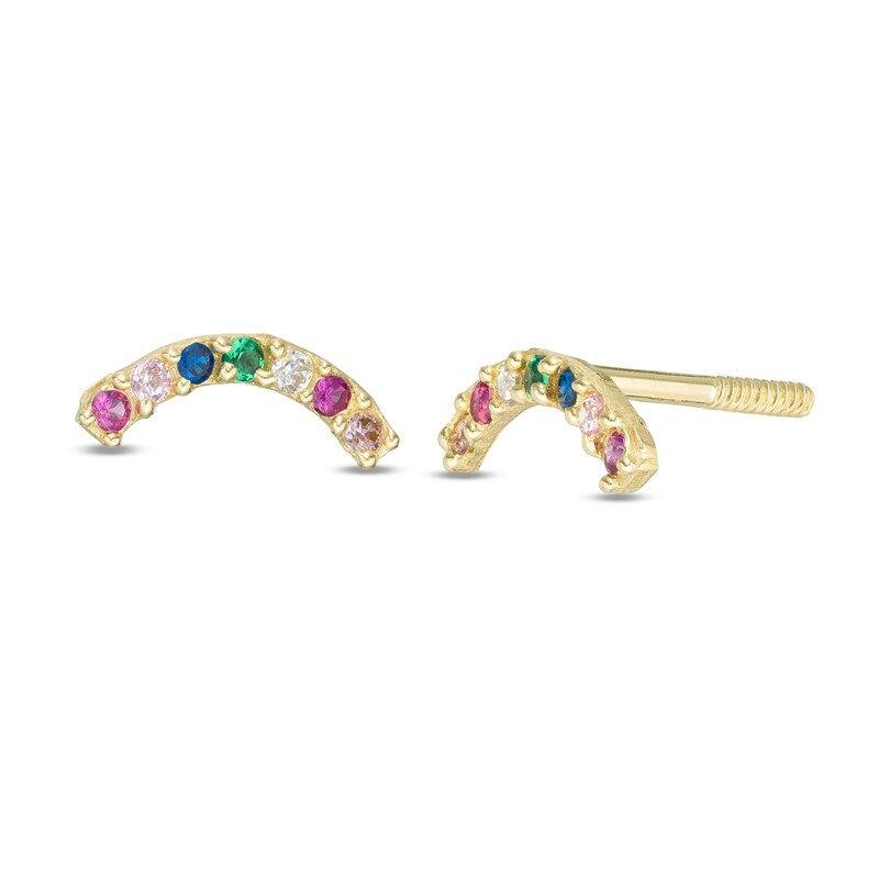 Main Image 1 of Child's Multi-Color Cubic Zirconia Seven Stone Curve Stud Earrings in 10K Gold