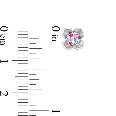 Child's Simulated Blue, Pink and Purple Crystal Cluster Flower Stud Earrings in Sterling Silver