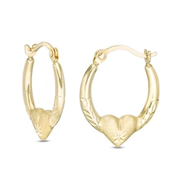 Child's Diamond-Cut Heart Hoop Earrings in 10K Stamp Hollow Gold
