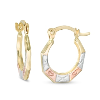 Child's "XO" Geometric Hoop Earrings in 10K Stamp Hollow Tri-Tone Gold