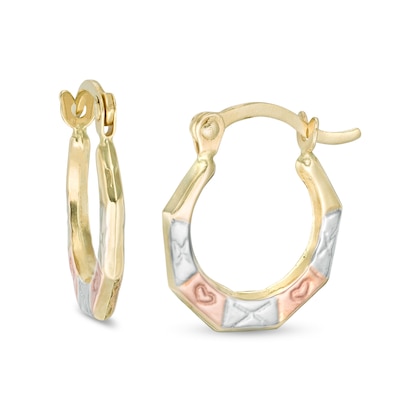 Child's "XO" Geometric Hoop Earrings in 10K Stamp Hollow Tri-Tone Gold