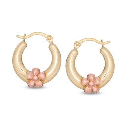 Child's Rose Hoop Earrings in 10K Stamp Hollow Two-Tone Gold