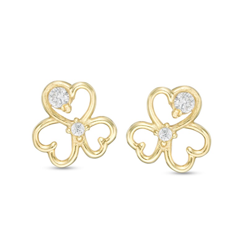 Child's Cubic Zirconia Clover Stud Earrings in 10K Gold