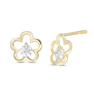 Child's Cubic Zirconia Flower Stud Earrings in 10K Gold