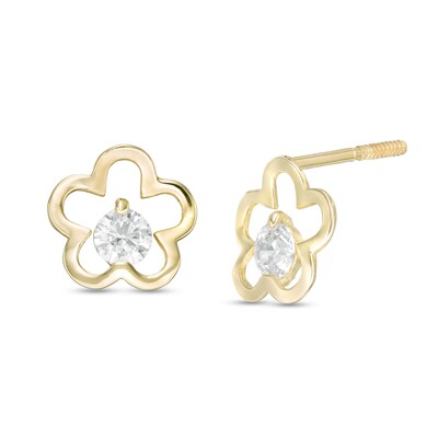 Child's Cubic Zirconia Flower Stud Earrings in 10K Gold