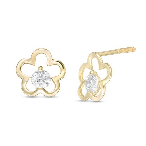 Child's Cubic Zirconia Flower Stud Earrings in 10K Gold