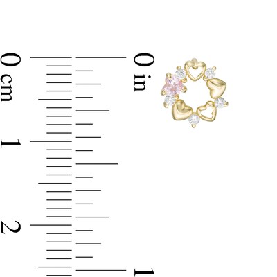 Child's Heart-Shaped Pink and White Cubic Zirconia Heart Wreath Stud Earrings in 10K Gold