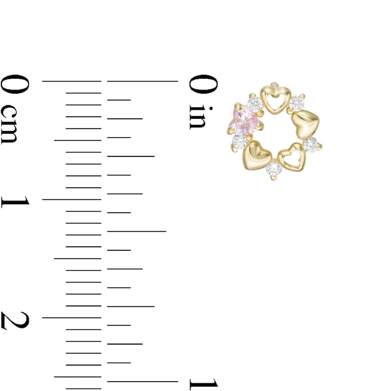Child's Heart-Shaped Pink and White Cubic Zirconia Heart Wreath Stud Earrings in 10K Gold